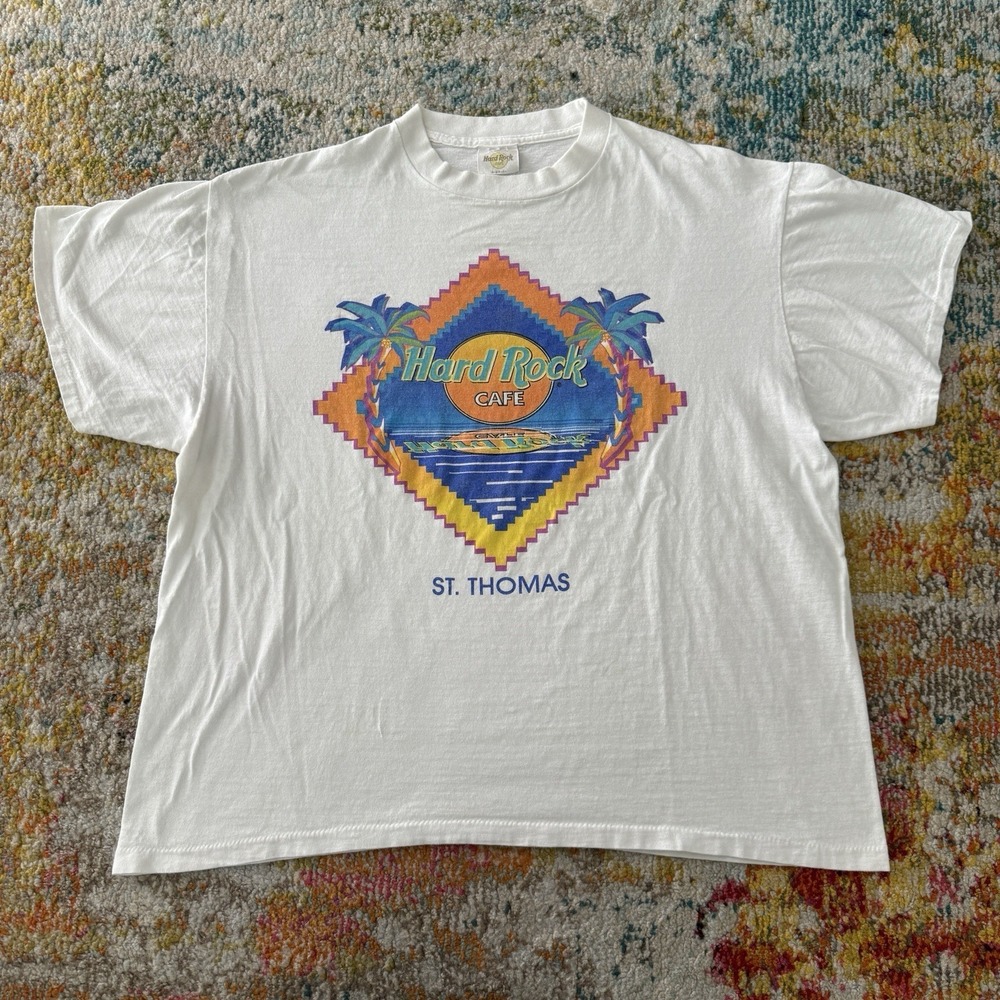 Vtg Hard Rock Cafe St Thomas T-Shirt Single Stitch Graphic Size XL White 90s